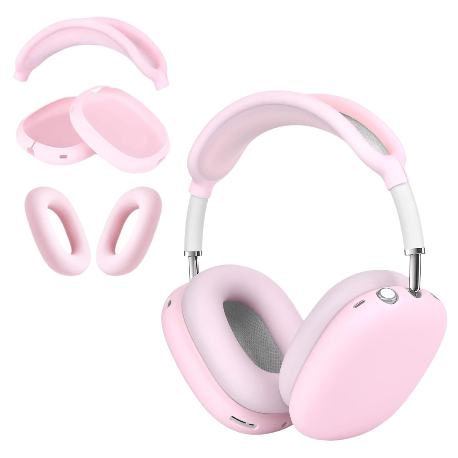 Photo 1 of 3 in 1 Silicone Case Cover for AirPods Max Headphones, Anti-Scratch Ear Pad/Ear Cups/Headband for AirPod Max, Accessories Silicone Protector for Apple AirPods Max (Pink)