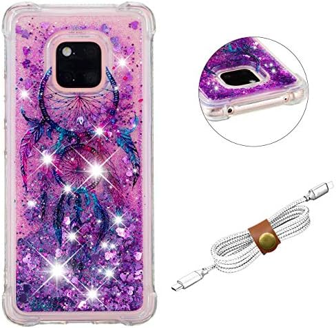 QY Mart Glitter Case Compatible Huawei Mate 20 Pro Cute Pattern Flowing Bling Liquid Clear Soft Gel TPU Bumper Shockproof Protective Silicone Cover + Headphone Organizer (Dreamcatcher)