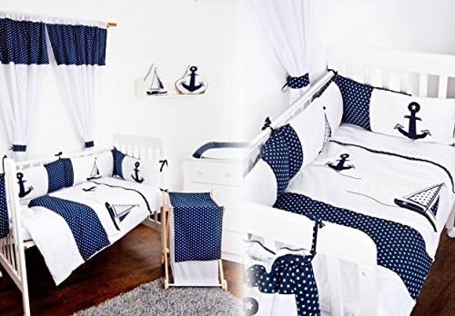 Sailor Baby bedding bed desing 4 pieces MARIN set crib bumper cot 100% cotton sateen BLUE &amp; WHITE STARS