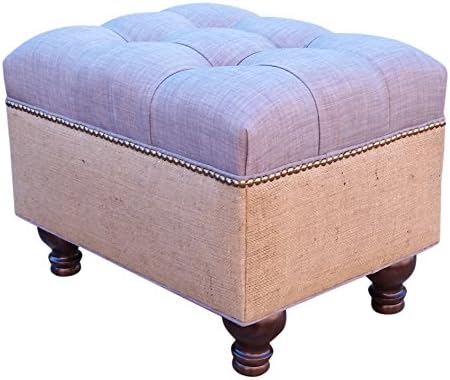 Grey Linen and Burlap Tufted Ottoman USA~ Design 59 Furniture