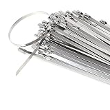 HYCC 100pcs 11.8 Inches 304 Stainless Steel Cable Zip Ties Exhaust Wrap Coated Locking