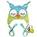 KF baby Animal Beanie Hat, with Ear Flaps, Owl, Blue Green, 4 Pinback Buttons
