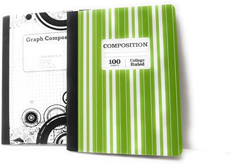 Green &amp; White Striped Comp/Black &amp; White Graph Notebook ~ Pack of 2