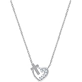 Jewels By Lux Sterling Silver Women Cubic Zirconia Rolo Link Heart & Cross Necklace