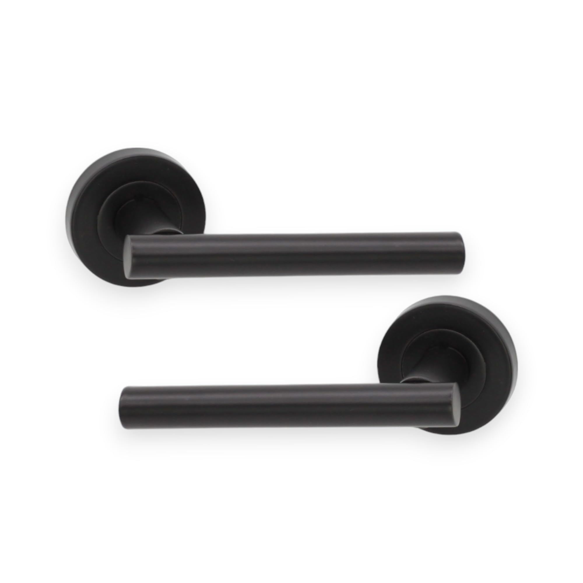 Infinity Decor Pair of Straight T-Bar Lever Door Handle on Round Rose Set Matt Black Interior Pull Handles – Ideal for Residential and Office use