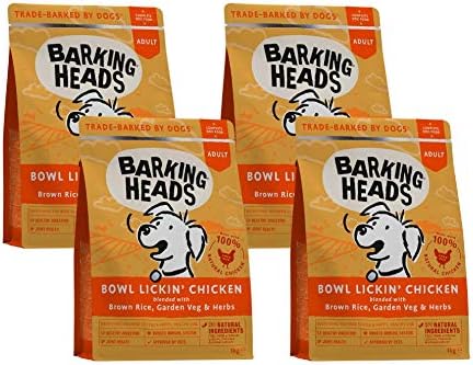 Barking Heads Complete Dry Dog Food 1kg x 4, Adult All Hounder Bowl Lickin' Goodness Chicken