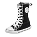 iFANS Girl and Boy Tall Canvas Kids Lace up Knee High Sneakers Black, 2.5 Narrow Little Kid