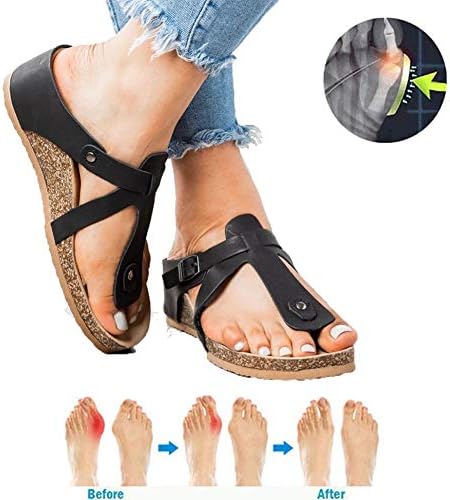 Huiuk Summer Big Toe Foot Correction Sandal Orthopedic Bunion Corrector Flip Flops Wedge Comfy Platform Sandal Shoes Summer Beach Travel Shoes,Black,35