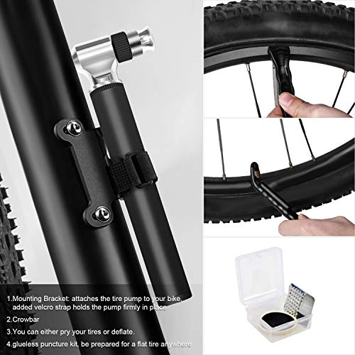 DTNO.I Mini Bike Pump, Portable Bicycle Pump Fits Presta and Schrader Value, 300PSI High Pressure Hand Air Pump for Tires with Glueless Puncture Repair Kit