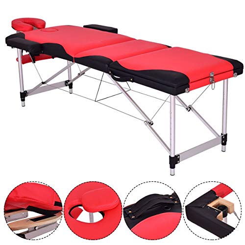 84'' L Folding Massage Table Massage Bed Professional Spa Bed Carry Case Portable Facial Salon Tattoo Bed (Red)