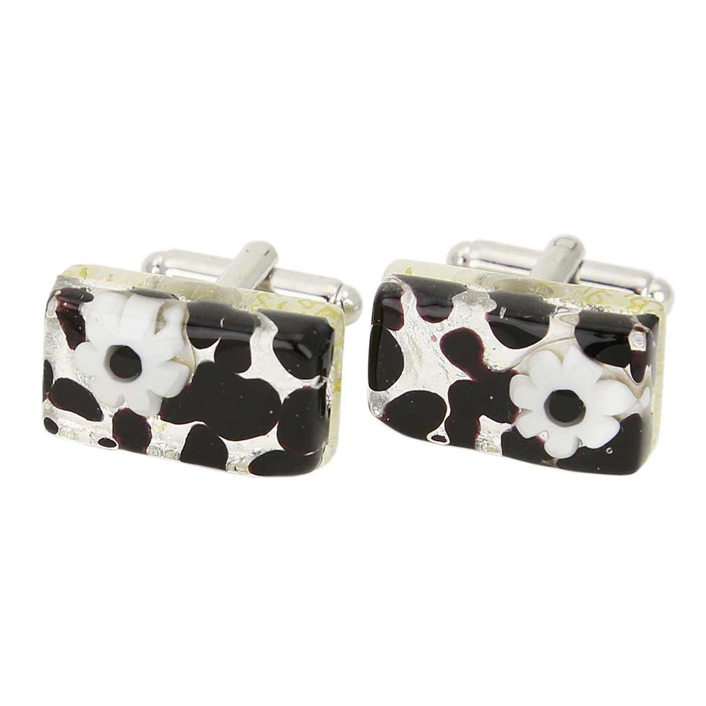 Glass Of Venice Murano Glass Venetian Classic Rectangular Cufflinks - Dark Purple Silver