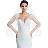 Amooteak Wedding Veil 1 Tier Elegant Crystals Beaded Edge Bridal Veil Soft Tulle Fingertip Length