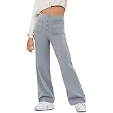 Flygo Girls Flare Yoga Pants Kids High Waisted Multiple Pockets Bell Bottoms Button Bootcut Stretchy Pants
