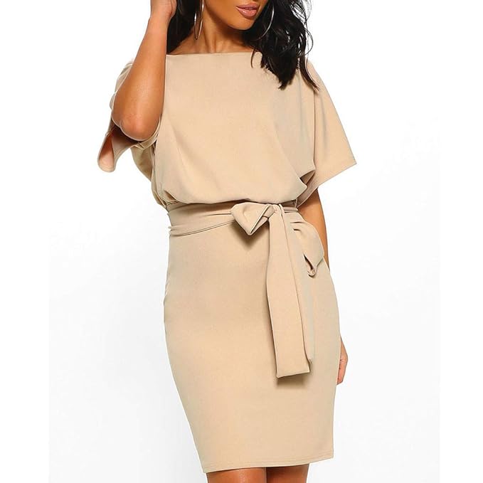 IZZB Mode Damen Sommer Partykleid Kurzarm-Miniabend mit Gürtel Freizeitkleid Abendkleid Cocktailkleid Kleider