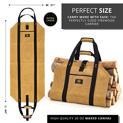 Log Carrier for Firewood Bag 20oz Waxed Canvas wood carriers with