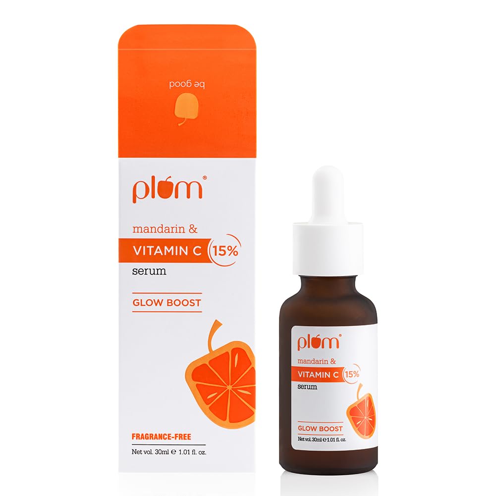 Plum 15% Vitamin C Face Serum With Mandarin, Serum For Face Glowing And Whitening With Pure Ethyl Ascorbic Acid For Hyperpigmentation & Dull Skin (30 Ml, Pack Of 1)