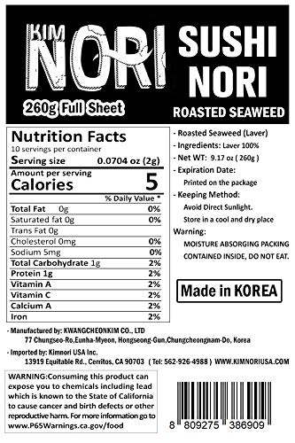 100 Full Sheets / 260g ( 9.17 oz ) Premium Restaurant Quality / Yaki Sushi Nori Roasted Seaweed Rolls 'n Wraps Laver, Resealable Bag - Full Sheet - ( 100 Sheets ) - Very Fresh