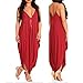 QIYUN.Z Red Spaghetti Strap Deep V Backless Sleeveless Casual Loose Rompers Jumpsuit