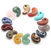 LHJ 10 Pcs Natural Stone Bead Pendants Comma Shape Polished Crystal Agate Random Stone Charms for Jewelry Making Necklace Bracelet