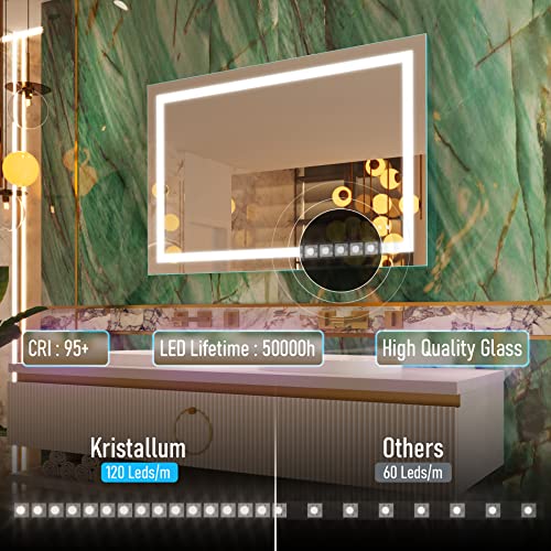KRISTALLUM Bathroom Mirror with Lights 55x36 Mirror w/ Wireless Switch