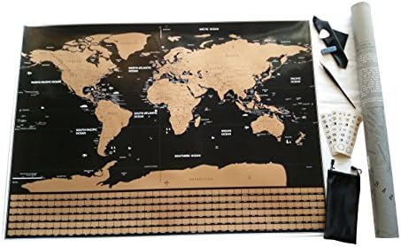 Scratch Off World Map Poster. The Perfect Personalized Travel Tracker Map Kit w/Country Flags and U.S. States. Deluxe Detailed Large Size w/Vibrant Colors. Includes 6 Bonus Accessories w/Gift Tubing.