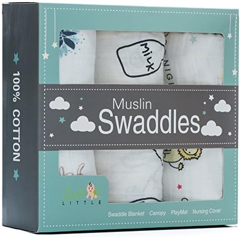 Muslin Swaddle Blankets 3 Pack Soft Hypoallergenic Cotton Receiving Blankets Warm Swaddling ComFort Gender Neutral Boy Girl Shower Gift Set Newborn Infant