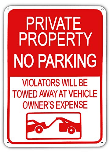 Feltectors No Parking Sign - Violators Will Be Towed Away at Vehicle Owners Expense Legend Sign, Aluminum, 14" High X 10 Wide Red on White Rust Free Aluminum Sign