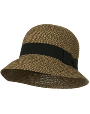 Cloche Ribbon Round Crown Hat - Brown Tweed
