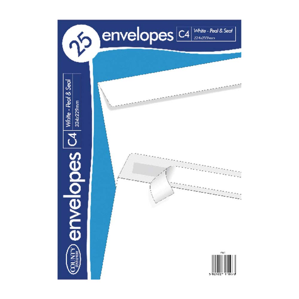C4 Peal and Seal Envelope, White, 20 Pack of 25