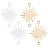 Beebeecraft 40Pcs 2 Colors Sun Link Connector Charms 18K Gold & Sterling Silver Plated 2-Hole Pendant for DIY Bracelet Necklace Earring Jewelry Making
