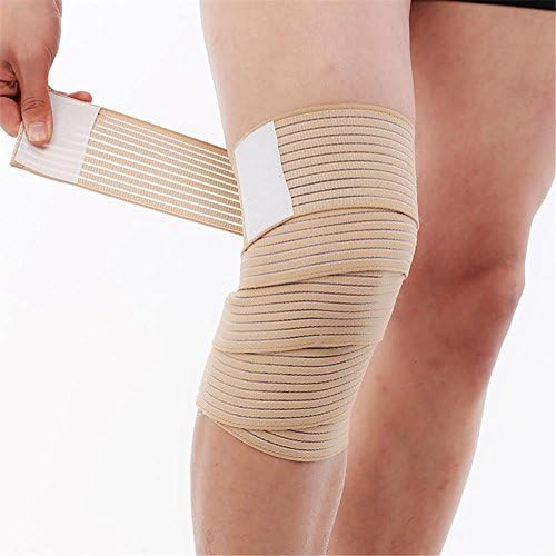 2Pcs Elastic Bandage Knee Brace Compression Wrap Support Injury Prevention Sports Pad Velcro Straps-beige