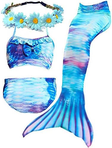 Soinfun 4 PCS Girls Swimsuit Mermaid Tail for Swimming Valentine Bikini Swimwear Bathing Suit Best Gift Can Add Monofin
