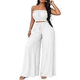 ABKY Two Piece Sets for Women Going Out Off Shoulder Crop Tube Tops Wide Leg Pants Set Vacation Date Night Birthday Outfits