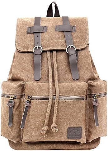 Canvas Casual men Backpack Shoulder School Laptop Bag Travel Bookbag Hiking short of trip Satchel(brown)