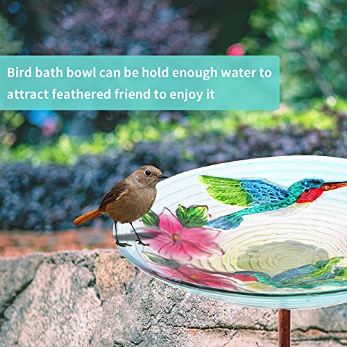 MUMTOP Glass Bird Bath, Garden Outdoor Birdbaths Birdfeeder with Metal