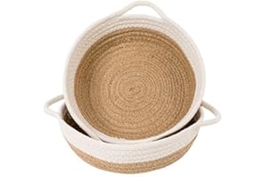 Goodpick 2pack Cotton Rope Basket - Woven Storage Basket - 9.8" x 8.7" x 2.8" Small Rope Baskets for Kids Home Decor Toy Basket Organizer - Desk Basket Containers for Jewellery, Keys - Jute Rope Bowl