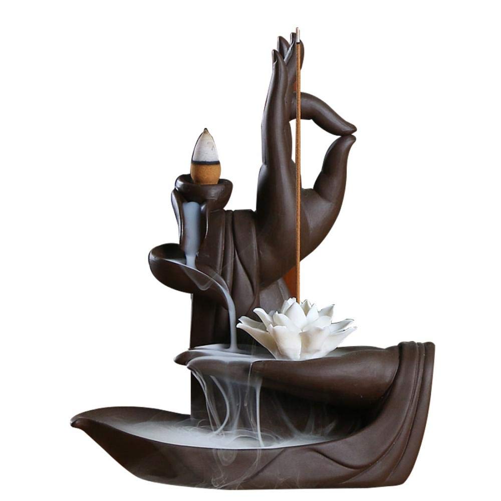 YYW Handmade Waterfall Backflow Incense Burner,Backflow Incense Burner Incense Holder for Home Office Bedroom Yoga Decoration with 20 Pcs Cones (Lotus Hand)