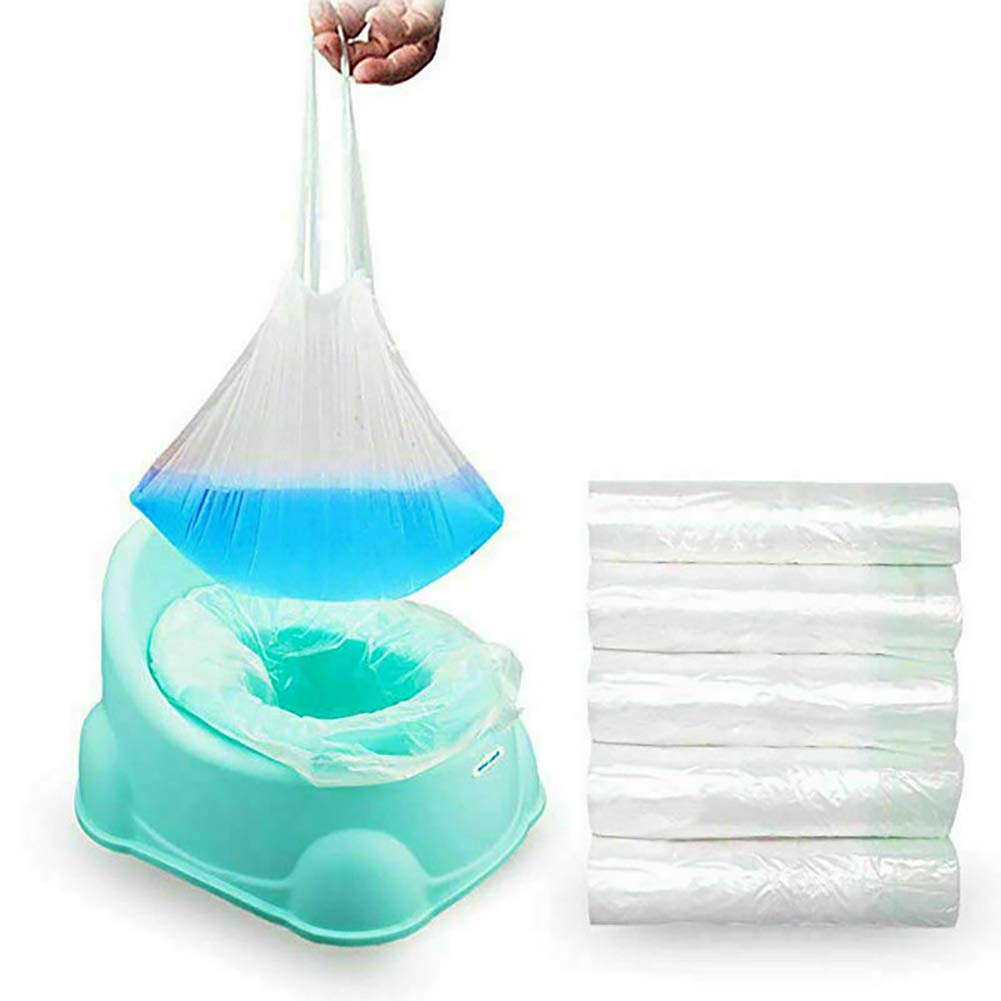 WeforU Travel Potty Liners, 50 Pcs/Pack Kids Portable Potty Trainer Liners Disposable Traning Toilet Seat Bin Bags with Drawstring (17.32" x 9.45"Inch)