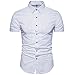 MUSE FATH Men's Printed Dress Shirt-Cotton Casual Short Sleeve Shirt,Button-Down Wedding Dress Shirt-White-L