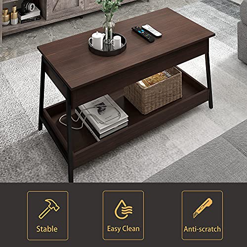 POVISON Lift Top Coffee Table with Storage, 3 Tier Storage Shelves and