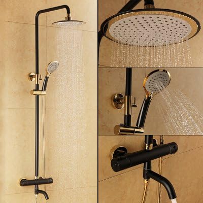 SUHNAG Grand European Intelligent Thermostatic Valve Friction White Golden Rain Shower Wall Antique Shower Nozzle Set,Black