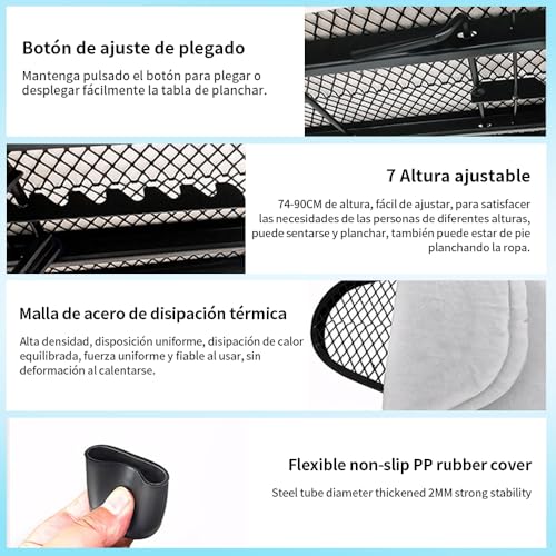 JESWO Burro de Planchar Plegable, 47.2×12.4 Pulgadas Tabla de Planchar, Burro de Planchar Grande Altura Ajustable, Burro de Planchar Closet con Soporte para Tabla de Planchar para Uso Familiar
