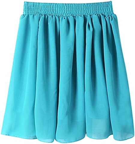 DDOL Women's Chiffon Pure Color Pleated High Waisted Mini Skirt Turquoise