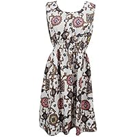 Mogul Interior Womens Summer Dress Printed Elastic Waist Urban Chic Casual Dresses S/M