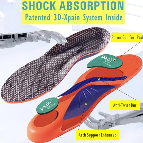 Goofort Plantar Fasciitis Gel Insoles Arch Support Orthotic Insole 7-Times-Shock-Protection 3D-Xpain™-Poron for Heel Pain Metatarsal Orthopedic Flat feet Sports Work Comfort Women Men Shoe Inserts