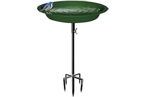 Mokeyder 29 Inch Height Detachable Bird Bath with Metal Stake Stand, Oval Shape Birdbath Bowl Spa & Birdfeeder with 5-Prong Base for Outdoor Garden, Green