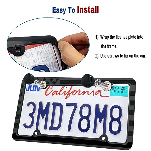 2pack American Flag License Plate Frame Holder- USA Patriotic Silicone Black Tag - Foto 8