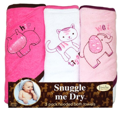 Girls, Wild Animal Design, Hooded Bath Baby Infant Towel Set, 3 Pack Knit Terry