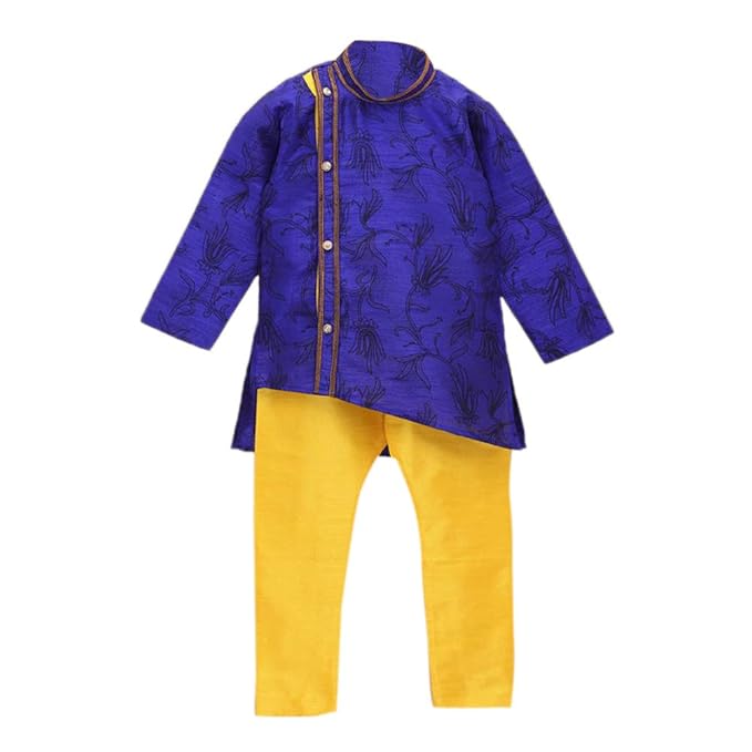 RIDOKIDZ by Hopscotch Baby Boys Cotton All Over Print Full Sleeves Kurta And Pyjama Set in Royal Blue Color