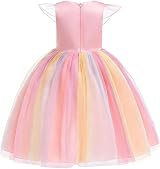 URAQT Unicorn Costume for Girls Pink Yellow 140cm Dress Necklace Headband view 3